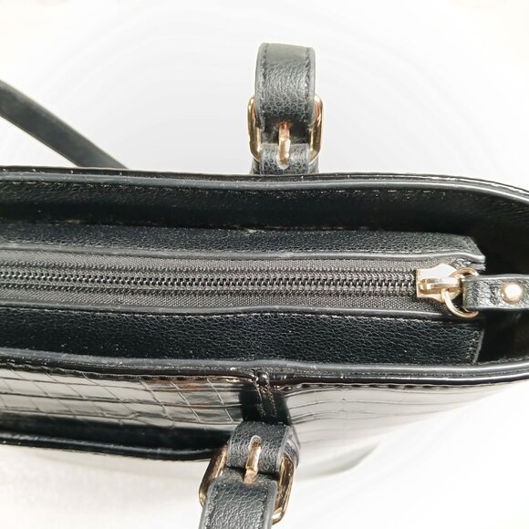 Anne Klein Black Faux Croc Embossed Leather Tote Shoulder Bag Medium VGUC - Picture 9 of 14